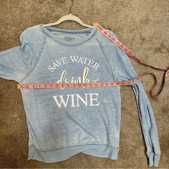 Miken Flow Save water drink wine long sleeve super soft blue top size XS - Picture 6 of 8